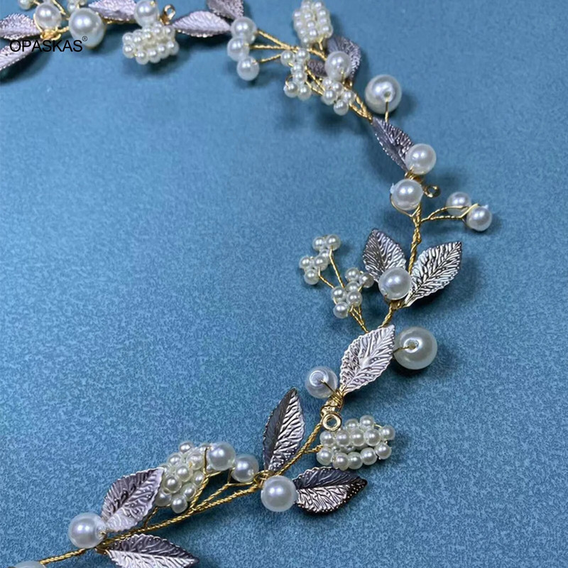 Ženske biserne vrpce za kosu Vjenčane tijare Srebrne boje Traka za glavu od kristalnog lišća Princeza Party Pokrivalo za glavu Mladenka Nakit za kosu Dodaci