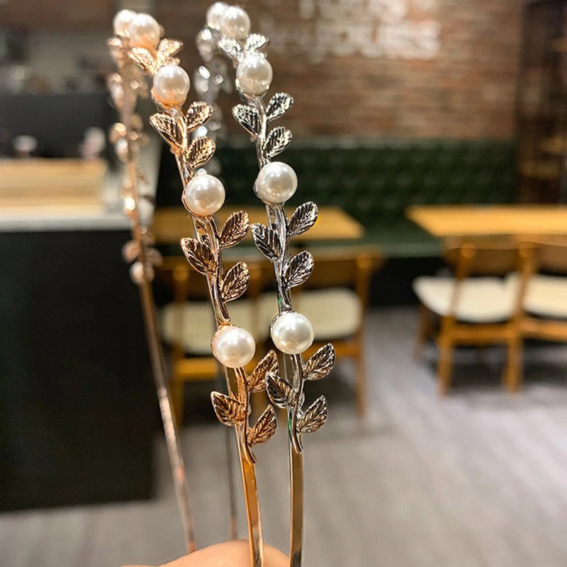 Pruudi pulmapael Pärl-tiaarad naistele Mood metallist juukserõngas Lihtsad tüdrukute peapaelad lehekujulised kroonijuuksed ehted