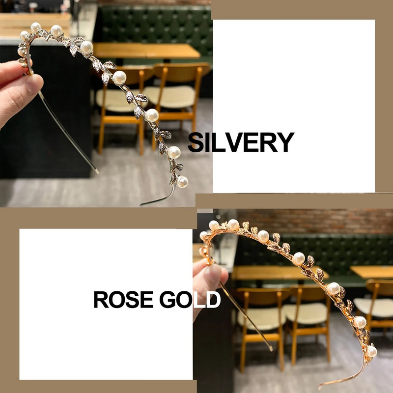 Pruudi pulmapael Pärl-tiaarad naistele Mood metallist juukserõngas Lihtsad tüdrukute peapaelad lehekujulised kroonijuuksed ehted