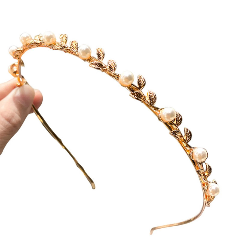 Pruudi pulmapael Pärl-tiaarad naistele Mood metallist juukserõngas Lihtsad tüdrukute peapaelad lehekujulised kroonijuuksed ehted