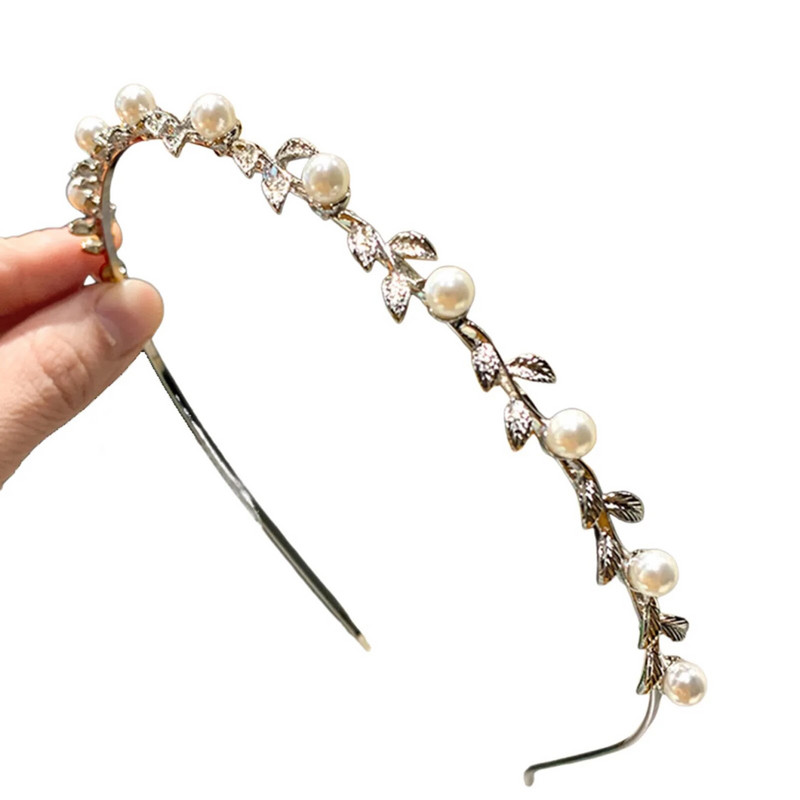 Pruudi pulmapael Pärl-tiaarad naistele Mood metallist juukserõngas Lihtsad tüdrukute peapaelad lehekujulised kroonijuuksed ehted