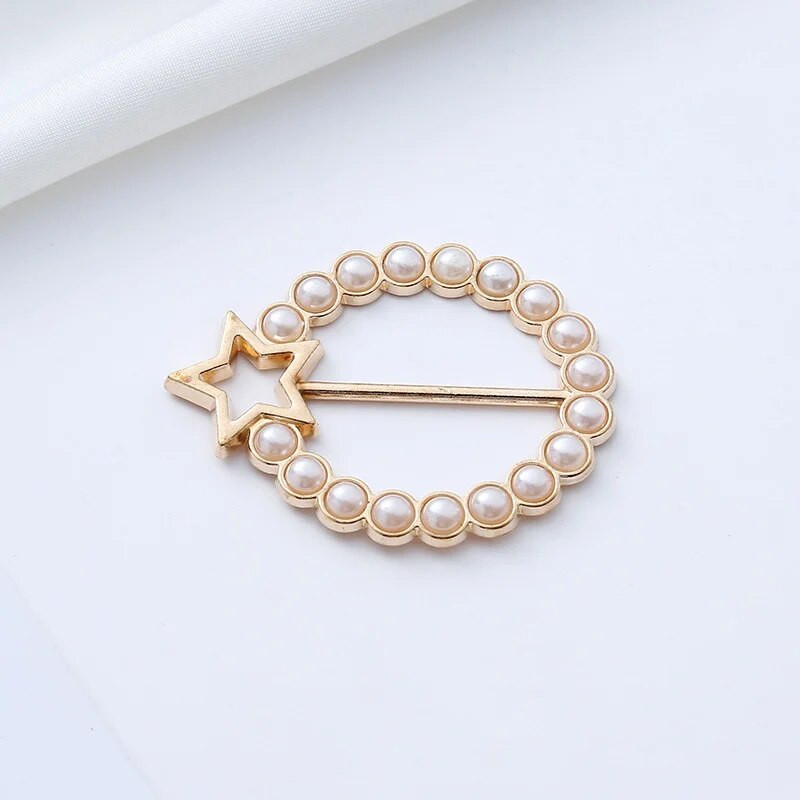 Korėjos imitacija perlų žvaigždė sagė šilkas skara sagtis apvali sagės skara žiedas užsegimas šalikai Užsegimo mazgai marškinėlių priedai