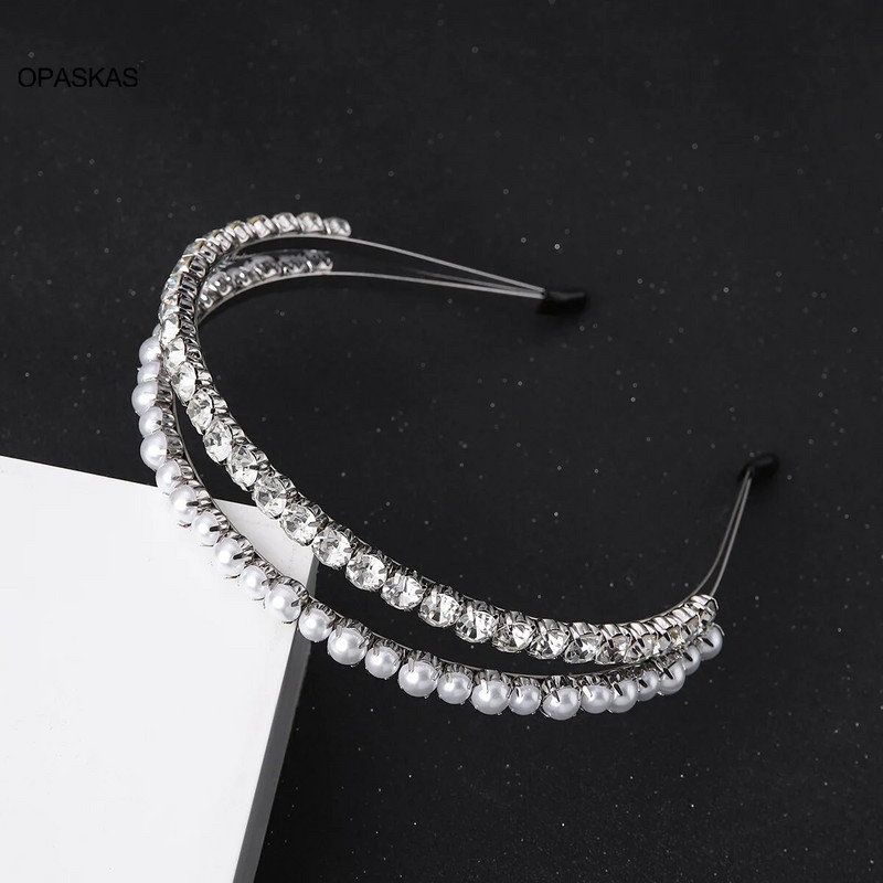 Vestuvinės galvos juostos Tiaros moterims Romantiškos krištolo plaukų juostos Diadem Dvisluoksnės Princesės nuotakos plaukų aksesuarai Papuošalai