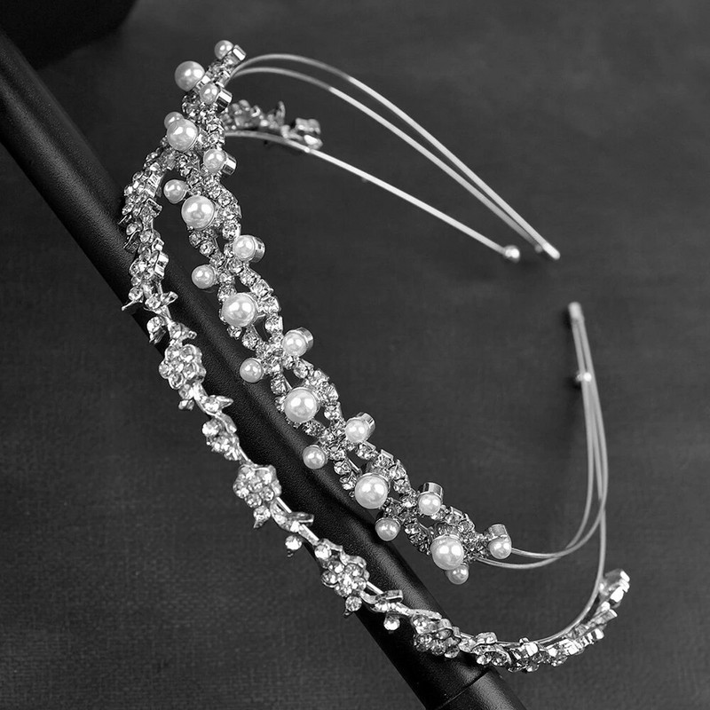 Vestuvinės galvos juostos Tiaros moterims Romantiškos krištolo plaukų juostos Diadem Dvisluoksnės Princesės nuotakos plaukų aksesuarai Papuošalai