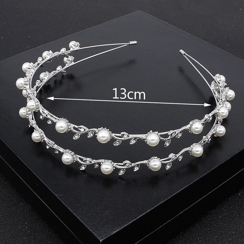 Vestuvinės galvos juostos Tiaros moterims Romantiškos krištolo plaukų juostos Diadem Dvisluoksnės Princesės nuotakos plaukų aksesuarai Papuošalai
