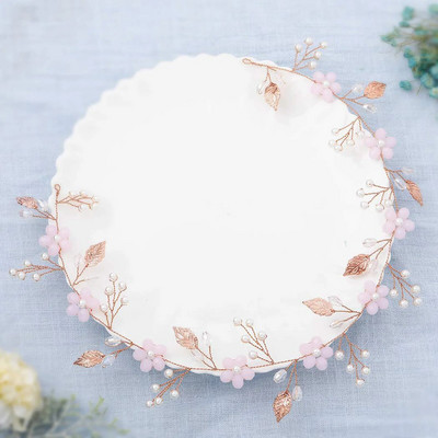 Nevjesta Mekani lančić Traka za kosu Ružičasti cvijet Perle Trake za glavu Udata mladenka Nakit za kosu Dame Modni vjenčani dodaci za kosu Tijare