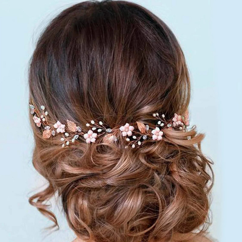 Nevjesta Mekani lančić Traka za kosu Ružičasti cvijet Perle Trake za glavu Udata mladenka Nakit za kosu Dame Modni vjenčani dodaci za kosu Tijare