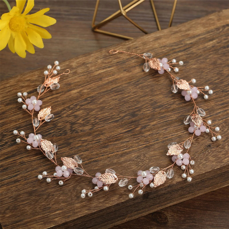 Nevjesta Mekani lančić Traka za kosu Ružičasti cvijet Perle Trake za glavu Udata mladenka Nakit za kosu Dame Modni vjenčani dodaci za kosu Tijare