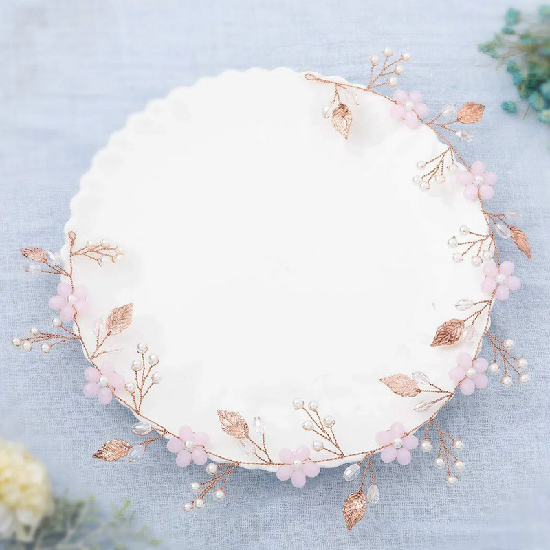 Nevjesta Mekani lančić Traka za kosu Ružičasti cvijet Perle Trake za glavu Udata mladenka Nakit za kosu Dame Modni vjenčani dodaci za kosu Tijare