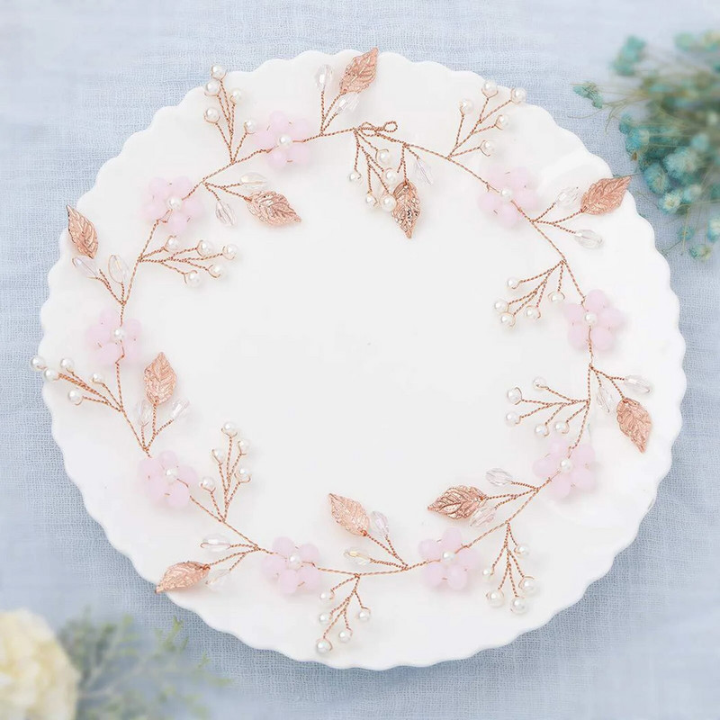 Nevjesta Mekani lančić Traka za kosu Ružičasti cvijet Perle Trake za glavu Udata mladenka Nakit za kosu Dame Modni vjenčani dodaci za kosu Tijare