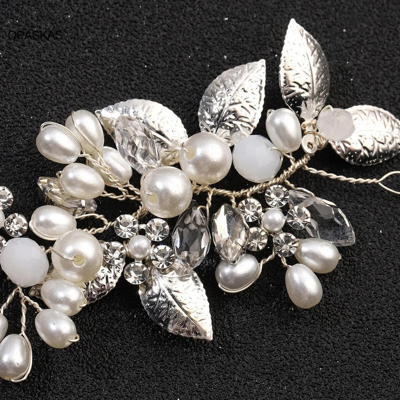 Τιάρες κεφαλής γάμου για γυναίκες με μαργαριταρένια φύλλα νύφης Headpiece Hair Vines Clip Accessories Prom Girls Crown Hair Jewelry