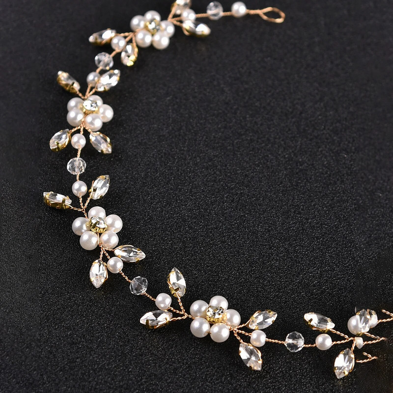 Biserni lanac Traka za glavu Mladenkina Nakit za kosu Puni štras Traka za kosu Modna cvjetna kruna Vjenčani dodaci za kosu Marrige Bijoux