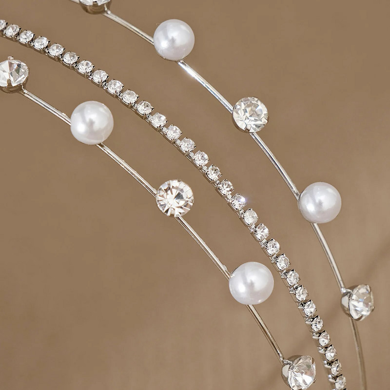 Imitatsioonipärliga peapaelad Mitmekihilised juukserõngad daamile balli kaunistamiseks hõbedased juuksepaelad, igapäevased lokkis juuksed ehted, ehted