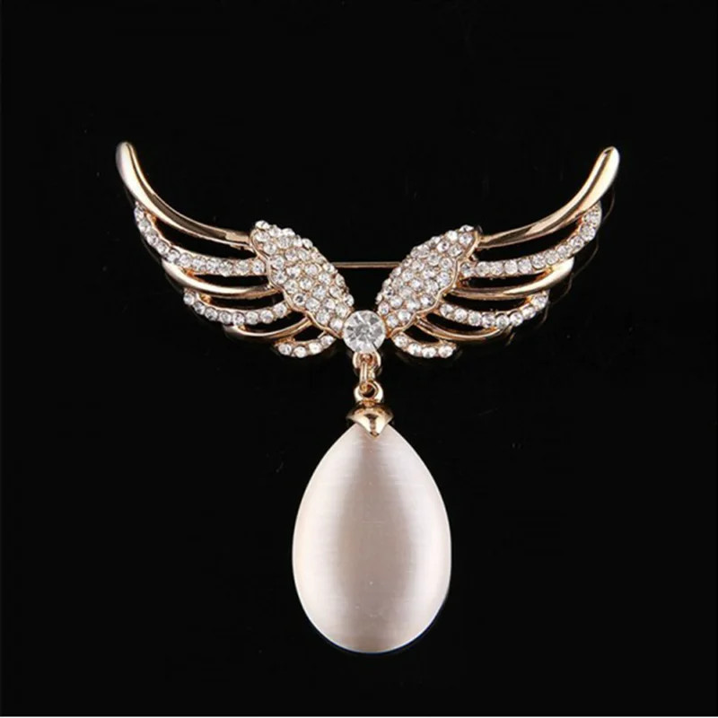 Jaunas Crystal Angel Wings Piespraudes Opāls Ūdens Pilienu Piespraudes Sievietēm Klasiskās rotaslietas Apģērbu Piespraudes Aksesuāri ballītes dāvana