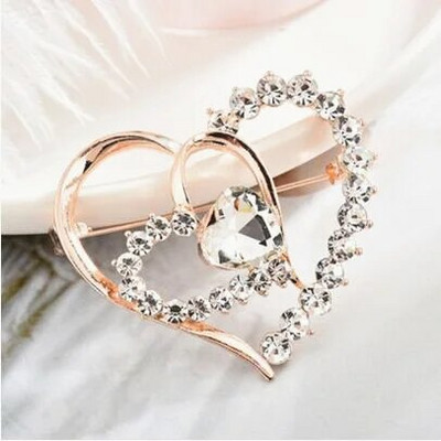 Broš u obliku srca Crveni kristalni broševi za žene Odjevni dodaci Ljubavni broševi Igle Metalni modni nakit Poklon Veleprodaja