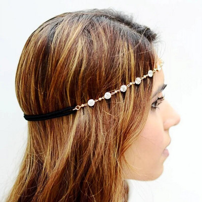 Modes līgavu kāzu matu rotaslietas aksesuāri sievietēm Indijas boho pērļu imitācijas galvas ķēde galvas daļa Bijoux Femme