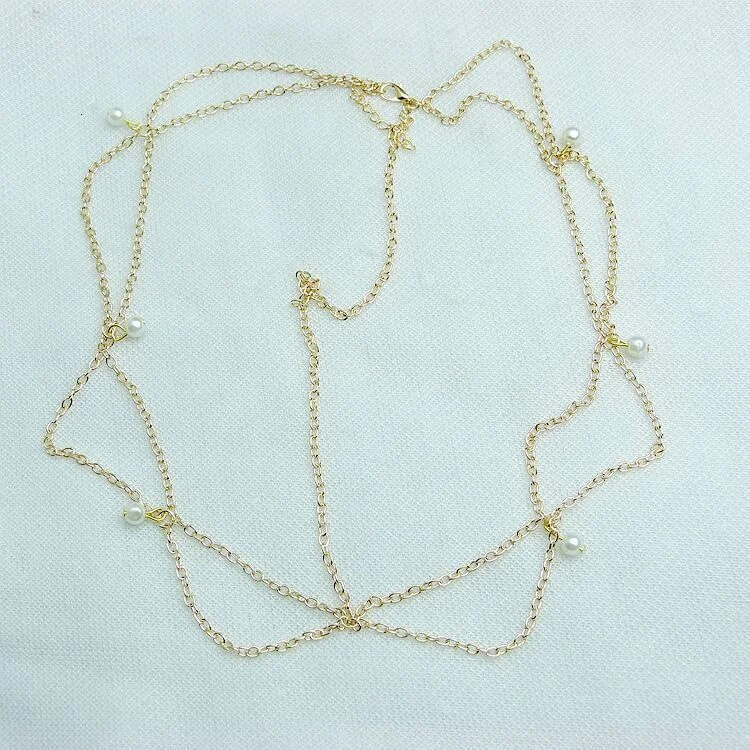 Modes līgavu kāzu matu rotaslietas aksesuāri sievietēm Indijas boho pērļu imitācijas galvas ķēde galvas daļa Bijoux Femme