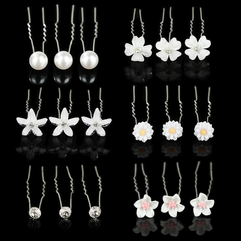 20 tk U-kujuline pin Metal Barrette Clip Pruudi juuksenõelad Rhinestone Pearl Naiste juuste aksessuaarid Pulmasoengu kujundamise tööriistad