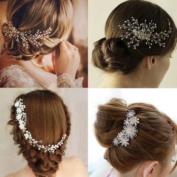 Смесен стил Елегантни кристални перлени цветя Бижута за коса Сватбени аксесоари за коса Гребен за коса Булчинска тиара Орнаменти за коса на едро