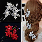 1 tk Beauty ashion Naiste Daam valgem/punase lillega kristalljuuksekangid pulmasimulaator Pärlijuuksenõelad Juukseaksessuaarid Peakatted