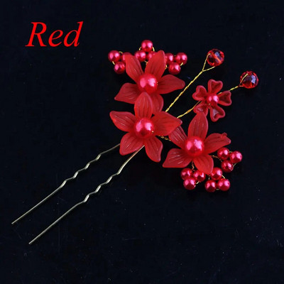 1 tk Beauty ashion Naiste Daam valgem/punase lillega kristalljuuksekangid pulmasimulaator Pärlijuuksenõelad Juukseaksessuaarid Peakatted