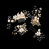 Baltos gėlės Plaukų šukos Galvos apdangalo imitacija Perlai Prom Vestuviniai Plaukų Priedai Aukso Lapai Plaukai Papuošalai Plaukų segtukai