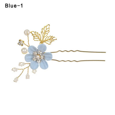 Mood Luksuslikud Sinised Lilled Juuksekammid Peakate Ball Pruudi pulm Juukseaksessuaarid Kuldlehed Juukseehted Juuksenõelad