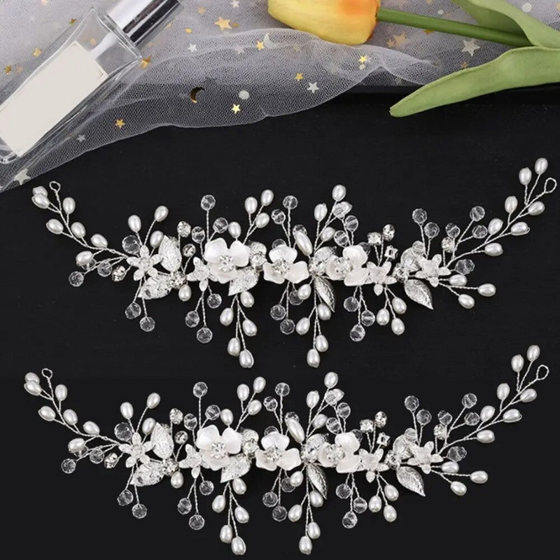 Kristāla galvas lentes Kāzu pērļu matu aksesuāri Matu lente Roku darbs Matu Dekors Rhinestone Galvas Valkā Matu Ornaments Līgavu Meitenēm