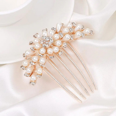 1 tk Elegantne läikiv kivist juuksekamm Lilleleht Pruudi kristallist juuksekaunistused Pärlitest tiaara Ehted Pulmajuuste aksessuaarid