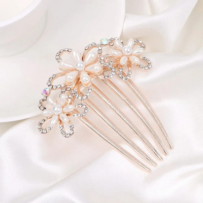1 tk Elegantne läikiv kivist juuksekamm Lilleleht Pruudi kristallist juuksekaunistused Pärlitest tiaara Ehted Pulmajuuste aksessuaarid