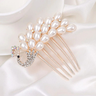 1 tk Elegantne läikiv kivist juuksekamm Lilleleht Pruudi kristallist juuksekaunistused Pärlitest tiaara Ehted Pulmajuuste aksessuaarid