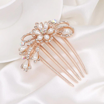 1 tk Elegantne läikiv kivist juuksekamm Lilleleht Pruudi kristallist juuksekaunistused Pärlitest tiaara Ehted Pulmajuuste aksessuaarid
