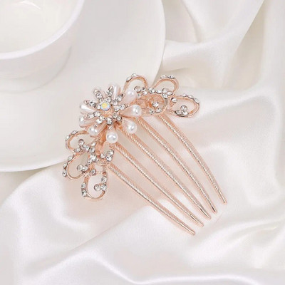 1 tk Elegantne läikiv kivist juuksekamm Lilleleht Pruudi kristallist juuksekaunistused Pärlitest tiaara Ehted Pulmajuuste aksessuaarid