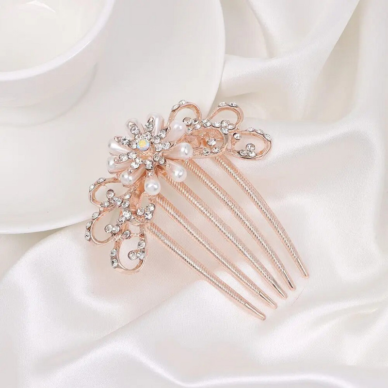 1 tk Elegantne läikiv kivist juuksekamm Lilleleht Pruudi kristallist juuksekaunistused Pärlitest tiaara Ehted Pulmajuuste aksessuaarid