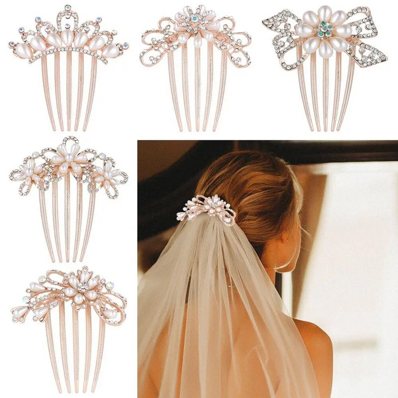 1 tk Elegantne läikiv kivist juuksekamm Lilleleht Pruudi kristallist juuksekaunistused Pärlitest tiaara Ehted Pulmajuuste aksessuaarid