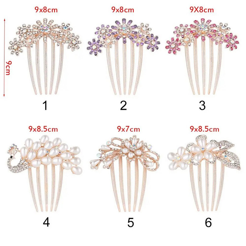 1 tk Elegantne läikiv kivist juuksekamm Lilleleht Pruudi kristallist juuksekaunistused Pärlitest tiaara Ehted Pulmajuuste aksessuaarid