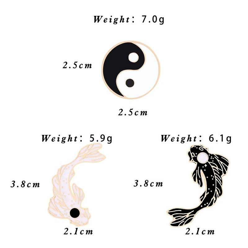 Vintage Tai Chi Trač Bedževi Broševi Yin Yang Koi Ribe Emajl Igle Odjeća za parove Igle za revere Torba Šešir Nakit Pokloni za prijatelje