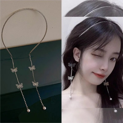 Pērļu tauriņu pušķu galvas saite sievietēm Kristāla Rhinestone roku darbs kāzu galvassegas Sieviešu matu aksesuāri Tiāra