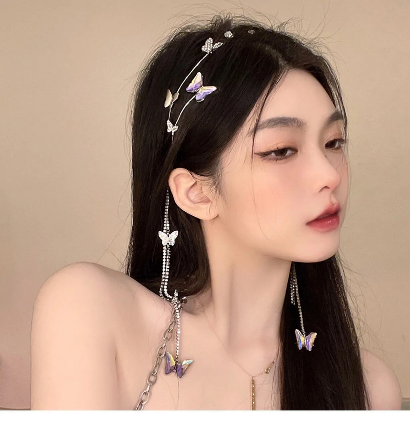 Pērļu tauriņu pušķu galvas saite sievietēm Kristāla Rhinestone roku darbs kāzu galvassegas Sieviešu matu aksesuāri Tiāra