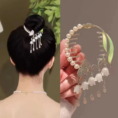 Κινεζική Gufeng Flower Orchid Tassel Hair Clip Headdress Hair Claw Tassel Hair Clip Clip Women Ponytail Holder