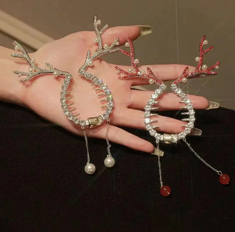 2023. aasta uued jõulud Milu Sarv Tutt Hobune Pandlaga Juuksenõel Lõuna-Korea Armas Juukseklamber Tagumine Juukseklamber Peakate Juukseehted