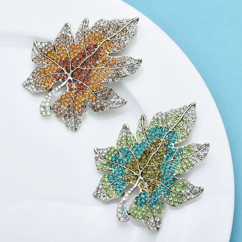 Wuli&baby veliki luksuzni broševi s listovima za žene Unisex 2-bojni svjetlucavi kamenčići cvijeće biljke party uredski broševi igle darovi