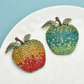 Wuli&baby Големи блестящи ябълкови брошки Игли 2-цветни кристали Красиви плодове Дамски унисекс Парти брошка за офис Подаръци