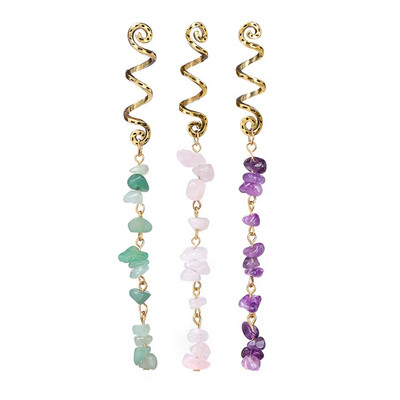 Naturaalsest kivist ripatsiga aksessuaarid naistele Tüdrukutele Traadiga mähitud juuksekeerud Spiraalsed juuksemansetite klambrid Peakatted Rastalukk