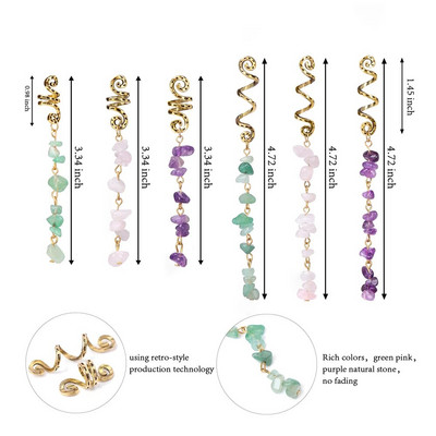 Naturaalsest kivist ripatsiga aksessuaarid naistele Tüdrukutele Traadiga mähitud juuksekeerud Spiraalsed juuksemansetite klambrid Peakatted Rastalukk