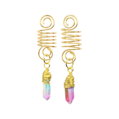 Naturaalsest kivist ripatsiga aksessuaarid naistele Tüdrukutele Traadiga mähitud juuksekeerud Spiraalsed juuksemansetite klambrid Peakatted Rastalukk