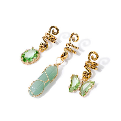 Naturaalsest kivist ripatsiga aksessuaarid naistele Tüdrukutele Traadiga mähitud juuksekeerud Spiraalsed juuksemansetite klambrid Peakatted Rastalukk