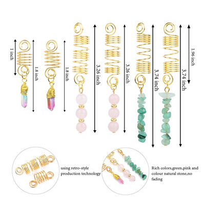 Naturaalsest kivist ripatsiga aksessuaarid naistele Tüdrukutele Traadiga mähitud juuksekeerud Spiraalsed juuksemansetite klambrid Peakatted Rastalukk