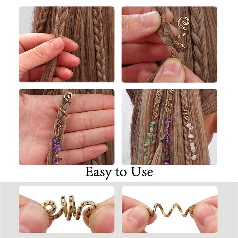 Naturaalsest kivist ripatsiga aksessuaarid naistele Tüdrukutele Traadiga mähitud juuksekeerud Spiraalsed juuksemansetite klambrid Peakatted Rastalukk