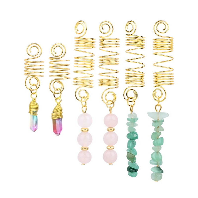 Naturaalsest kivist ripatsiga aksessuaarid naistele Tüdrukutele Traadiga mähitud juuksekeerud Spiraalsed juuksemansetite klambrid Peakatted Rastalukk